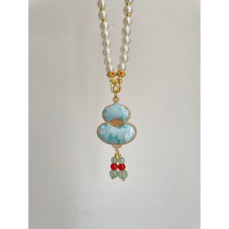 Chinese Brocade Gourd Pearl-Look Necklace