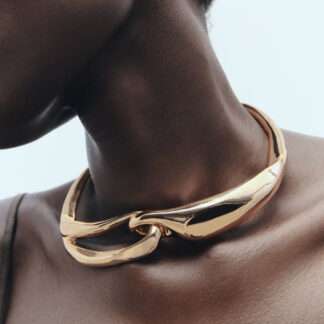 Sculptural Metal Wrap Choker Necklace