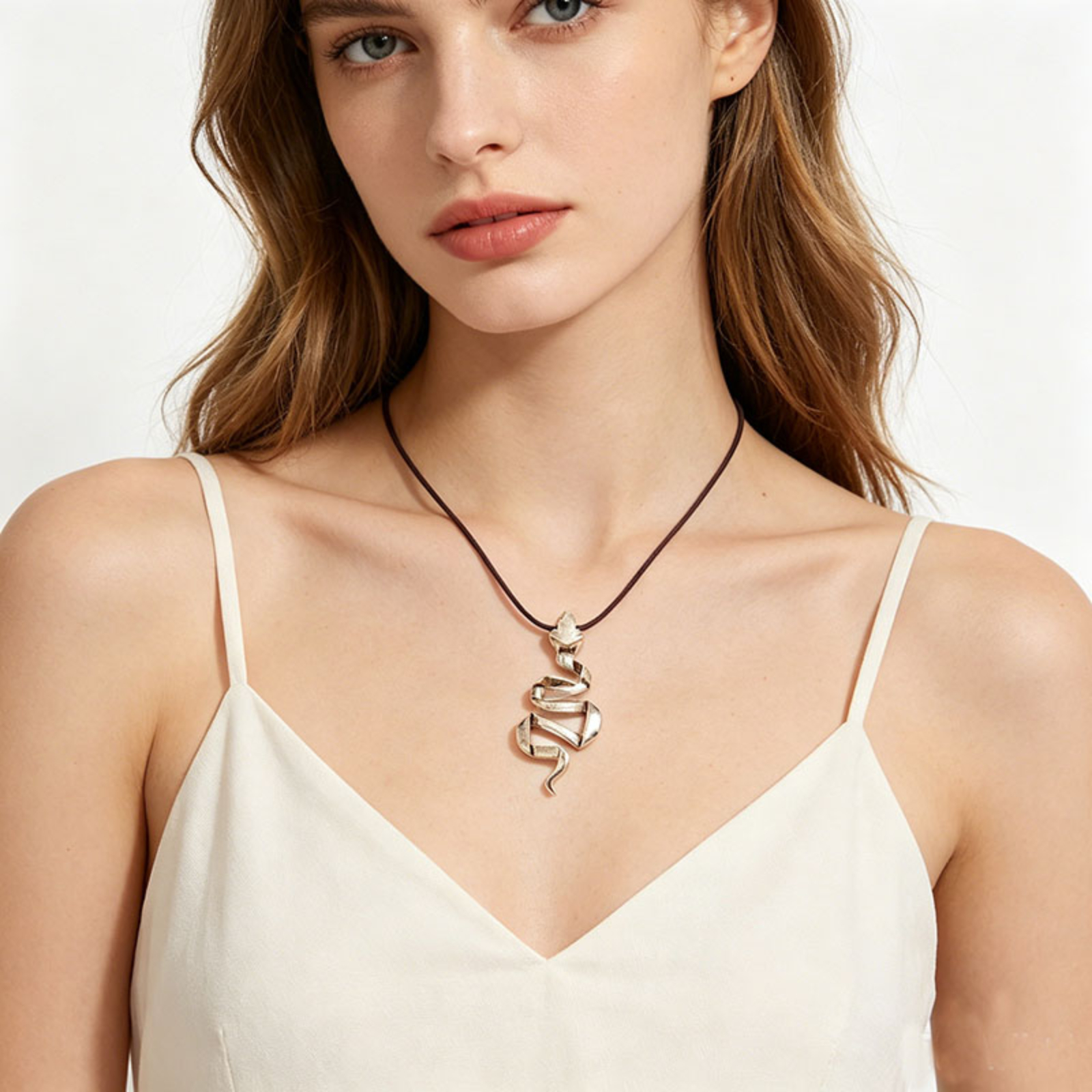 Modern Geometric Snake Earrings and Necklace - Image 2