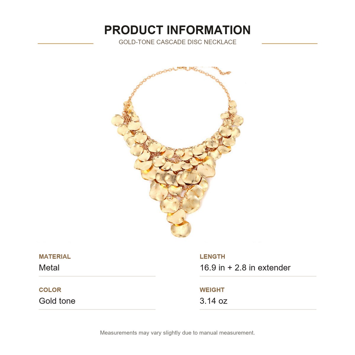 Gold-Tone Cascade Disc Statement Necklace - Image 6