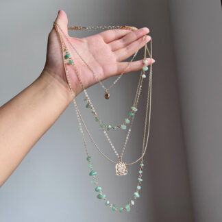 Vintage green bead layered tag necklace