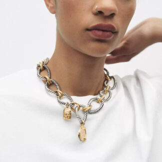Mixed-Metal Oversized Link Charm Necklace