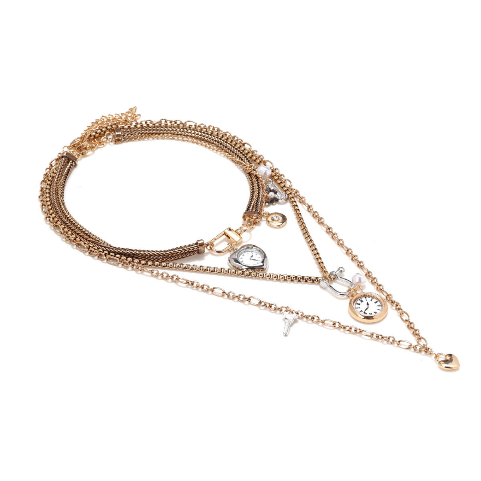 Mixed-Metal Watch-Dial Charm Layered Necklace - Image 6