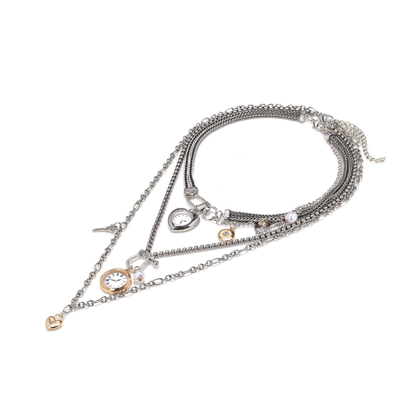 Mixed-Metal Watch-Dial Charm Layered Necklace - Image 5