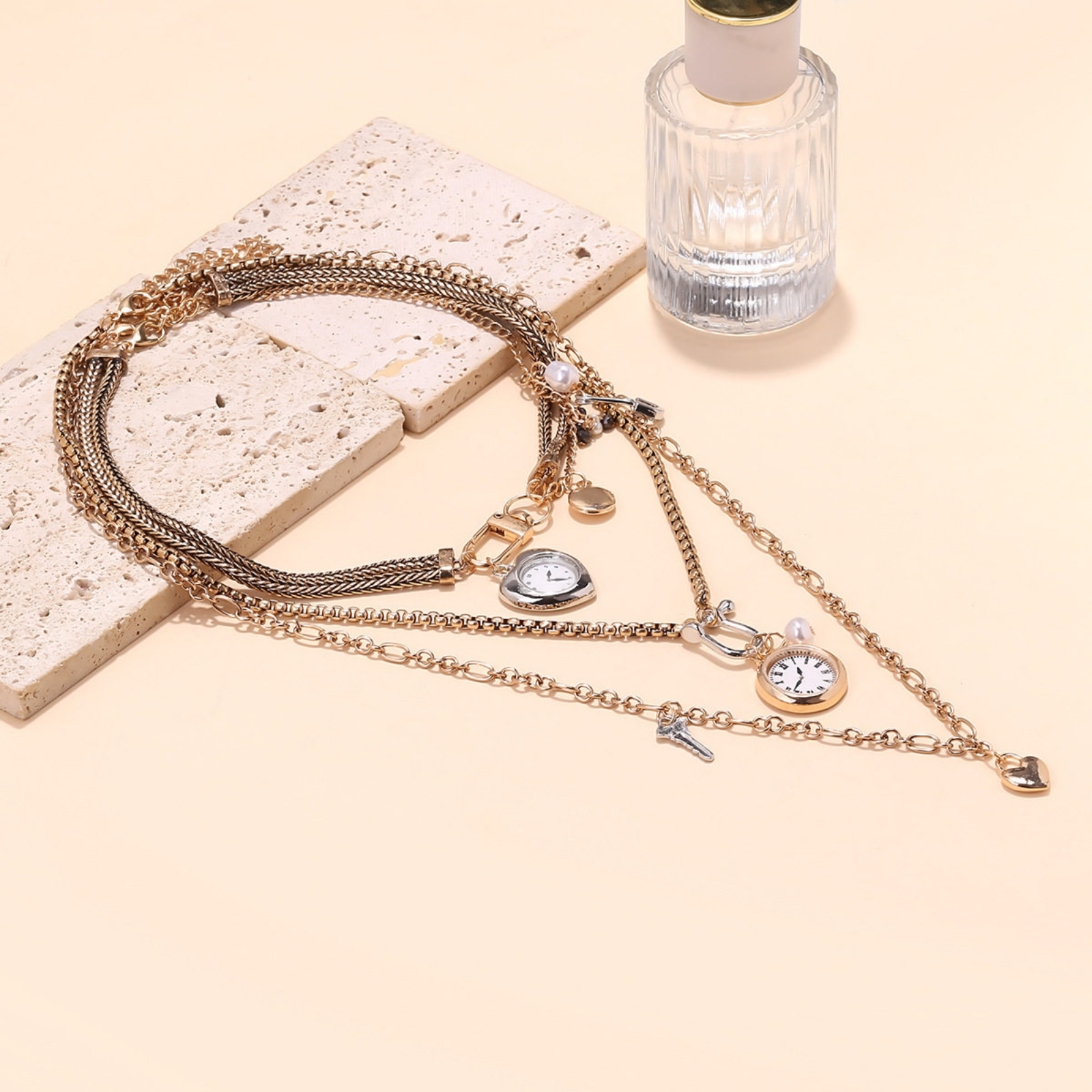 Mixed-Metal Watch-Dial Charm Layered Necklace - Image 4