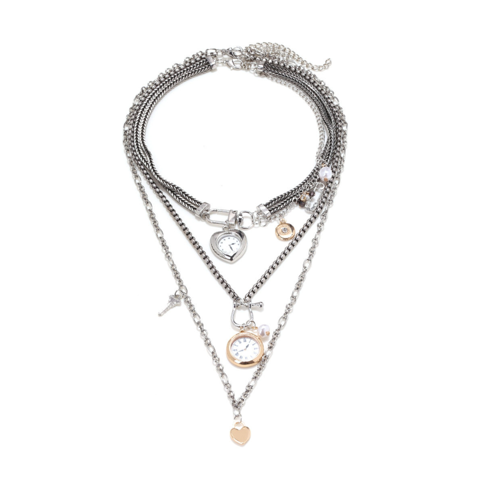 Mixed-Metal Watch-Dial Charm Layered Necklace - Image 3
