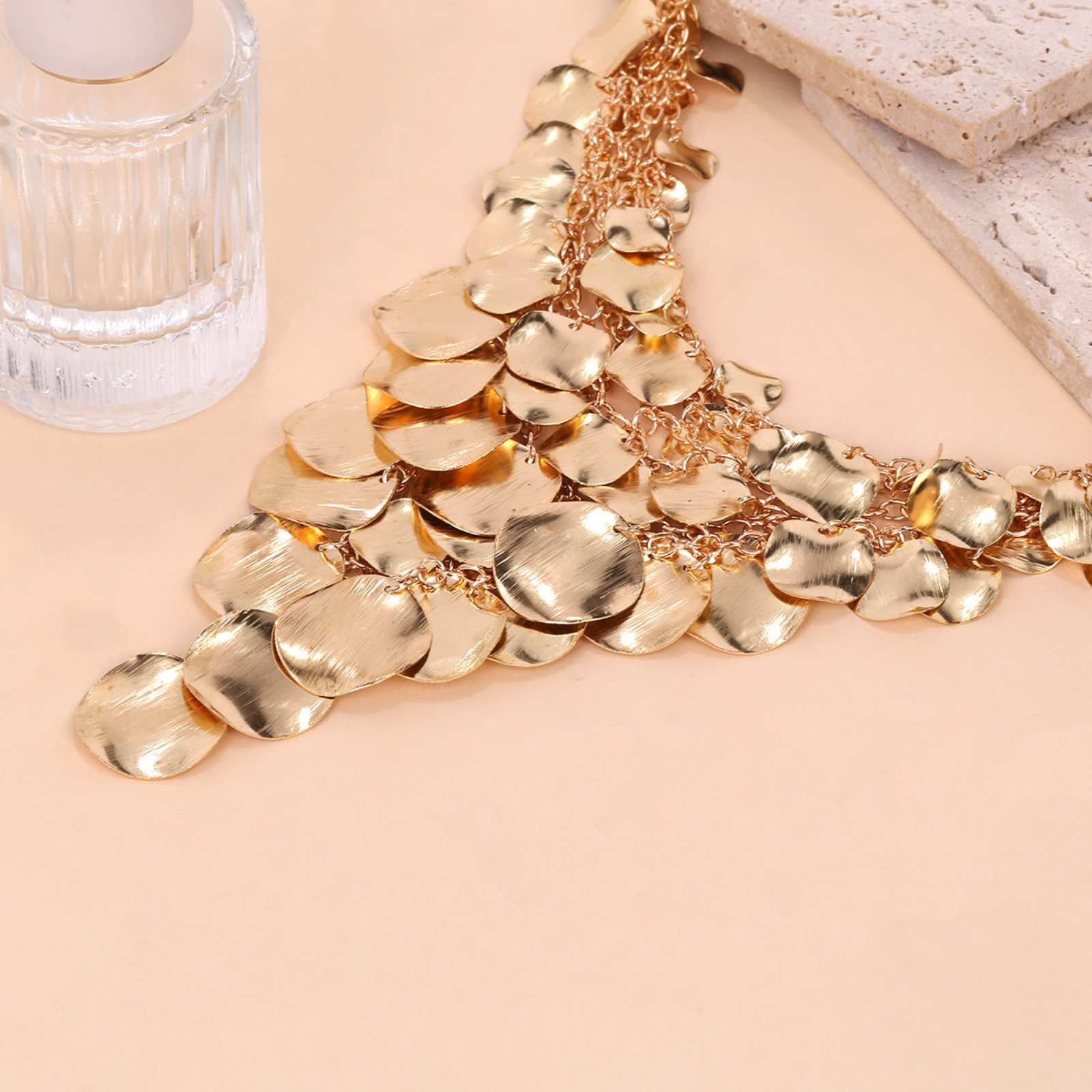 Gold-Tone Cascade Disc Statement Necklace - Image 3